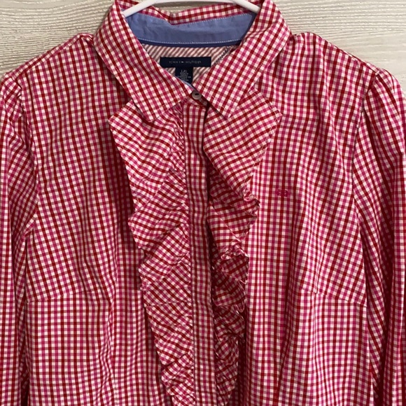 Tommy Hilfiger retro ruffle gingham fitted blouse. Size L ❤️ - Picture 2 of 8